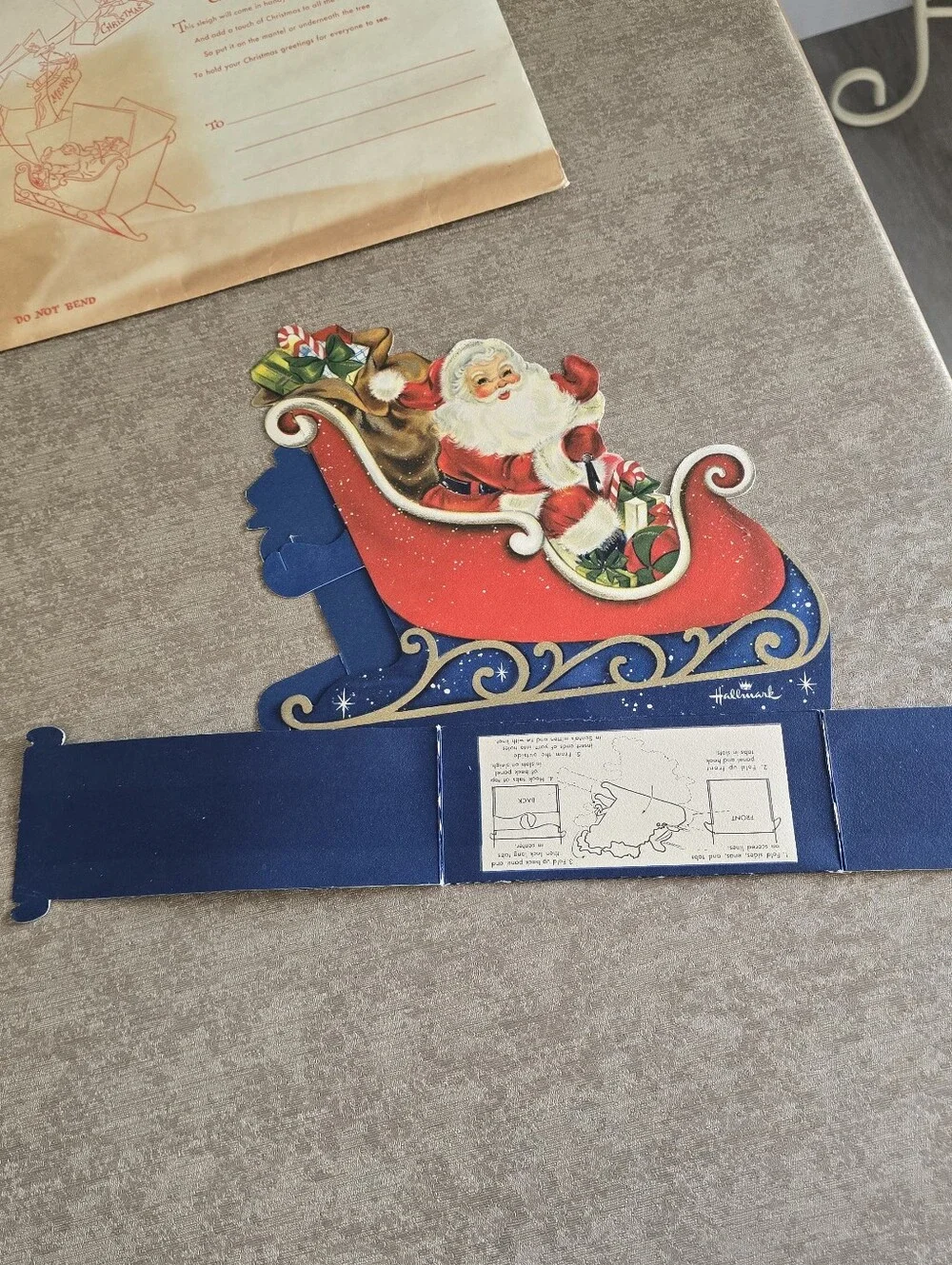 VTG 1954 Hallmark Christmas Sleigh Card Holder 4 pc Die Cut MISSING 1 READ